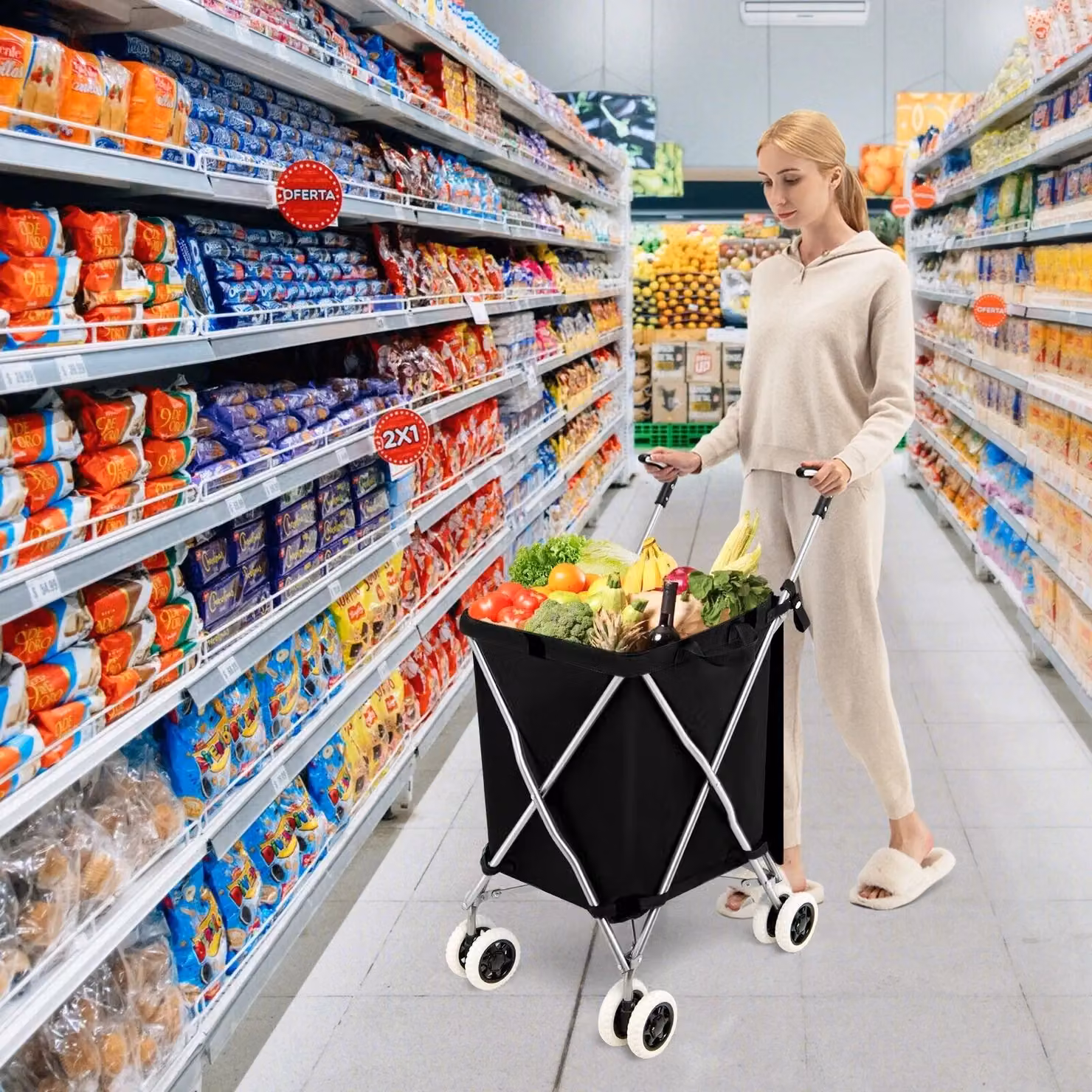 Gymax 90L Folding Waterproof Grocery and Utility Shopping Cart in Black – 4
