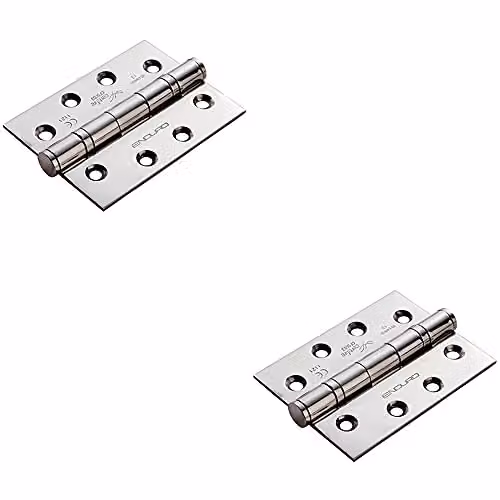 Loops 2 Pack of 13 Ball Bearing Hinges in Bright Stainless Steel, H 102 x W 76 x D 3 mm
