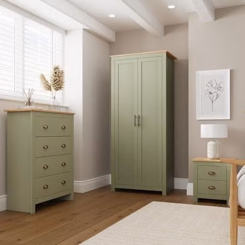 GFW Lancaster 3 Piece Bedroom Furniture Set in Green and Oak – 1