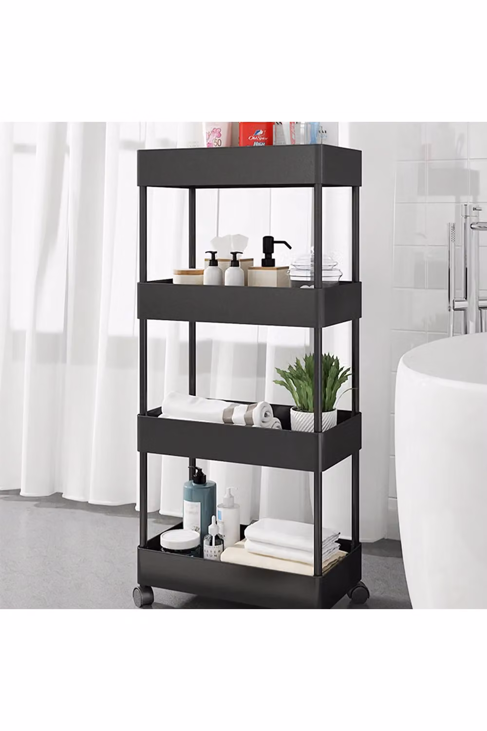 Living and Home 4-Tier Rolling Kitchen Storage Trolley Organiser in Black – 3