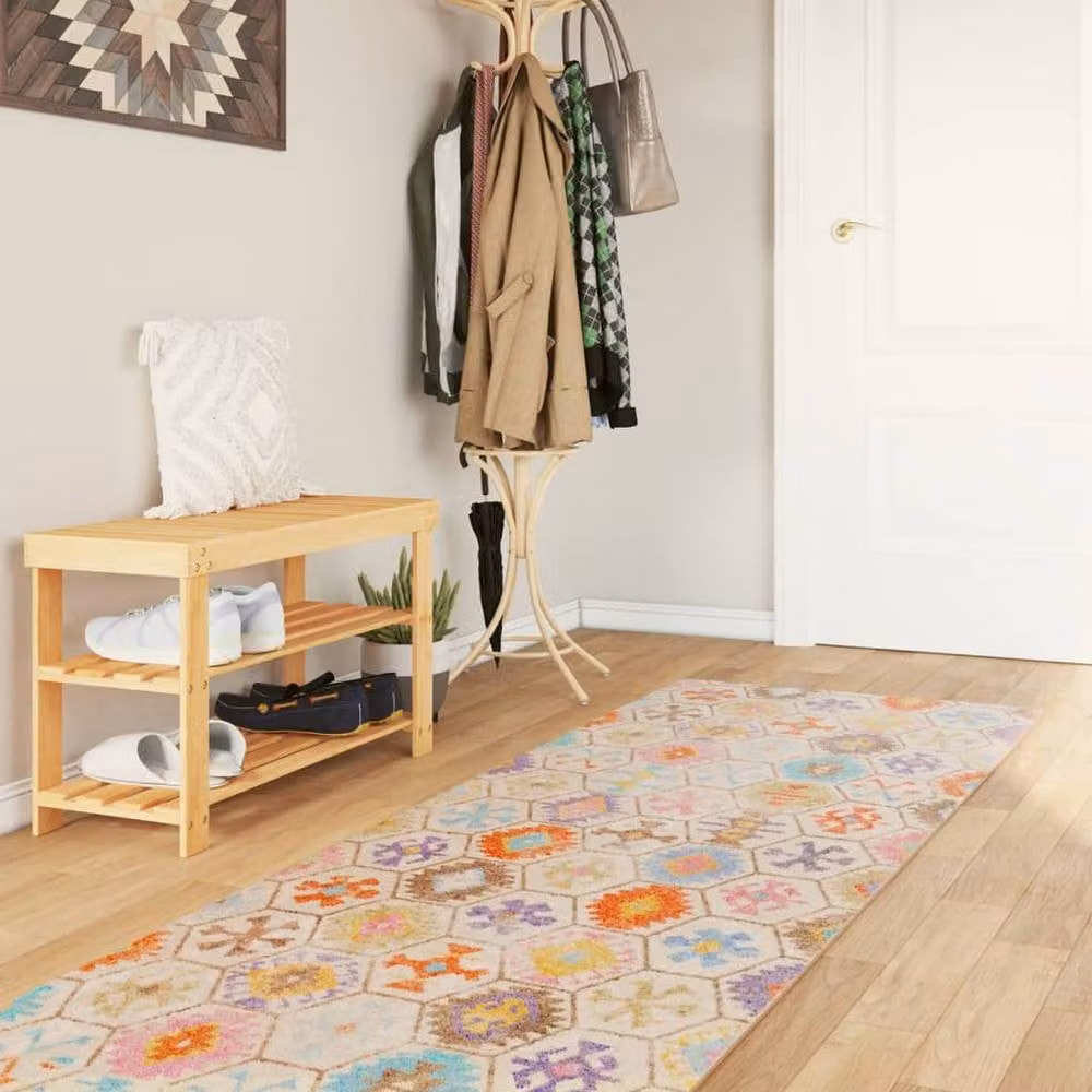 Berkfield Home Washable Multicolour Geometric Boho Anti Slip Round Rug, Diameter: 100 cm