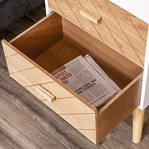 HOMCOM Scandinavian Style 2 Drawer Bedside Table with Pine Legs in Natural and White, W/D/H: 40 x 30 x 55.5 cm – 4