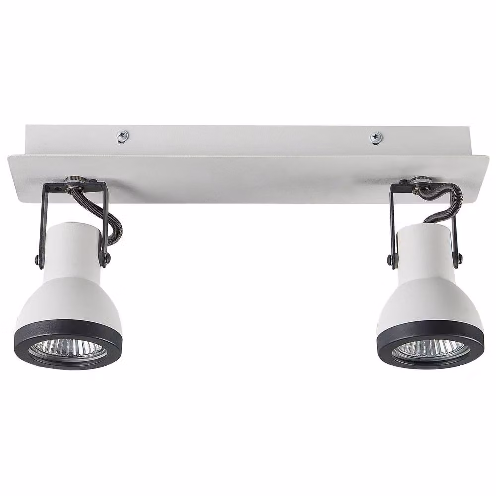 Wyld and Coco 2-Light Industrial Ceiling Spotlights with Adjustable Black and White Metal Cone Shades – 2