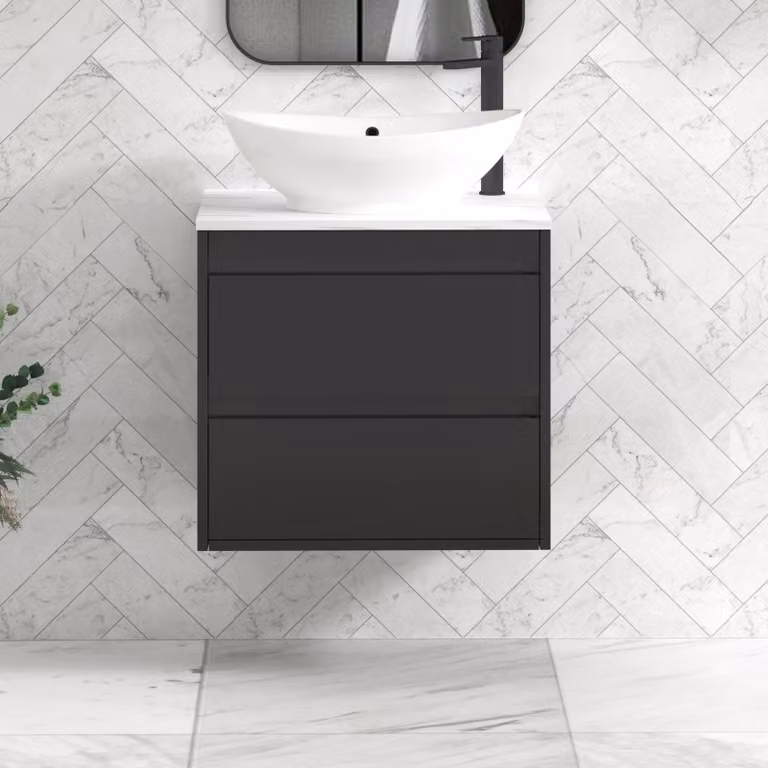 Royal Bathrooms Orion 800mm Matt Obsidian Black Wall Hung Vanity Unit with Amaze Basin and Black Accent Trim
