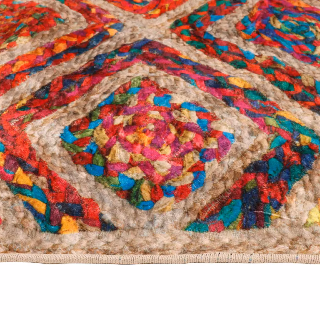 Berkfield Home Washable Multicolour Round Anti Slip Rug, Diameter: 100 cm – 3