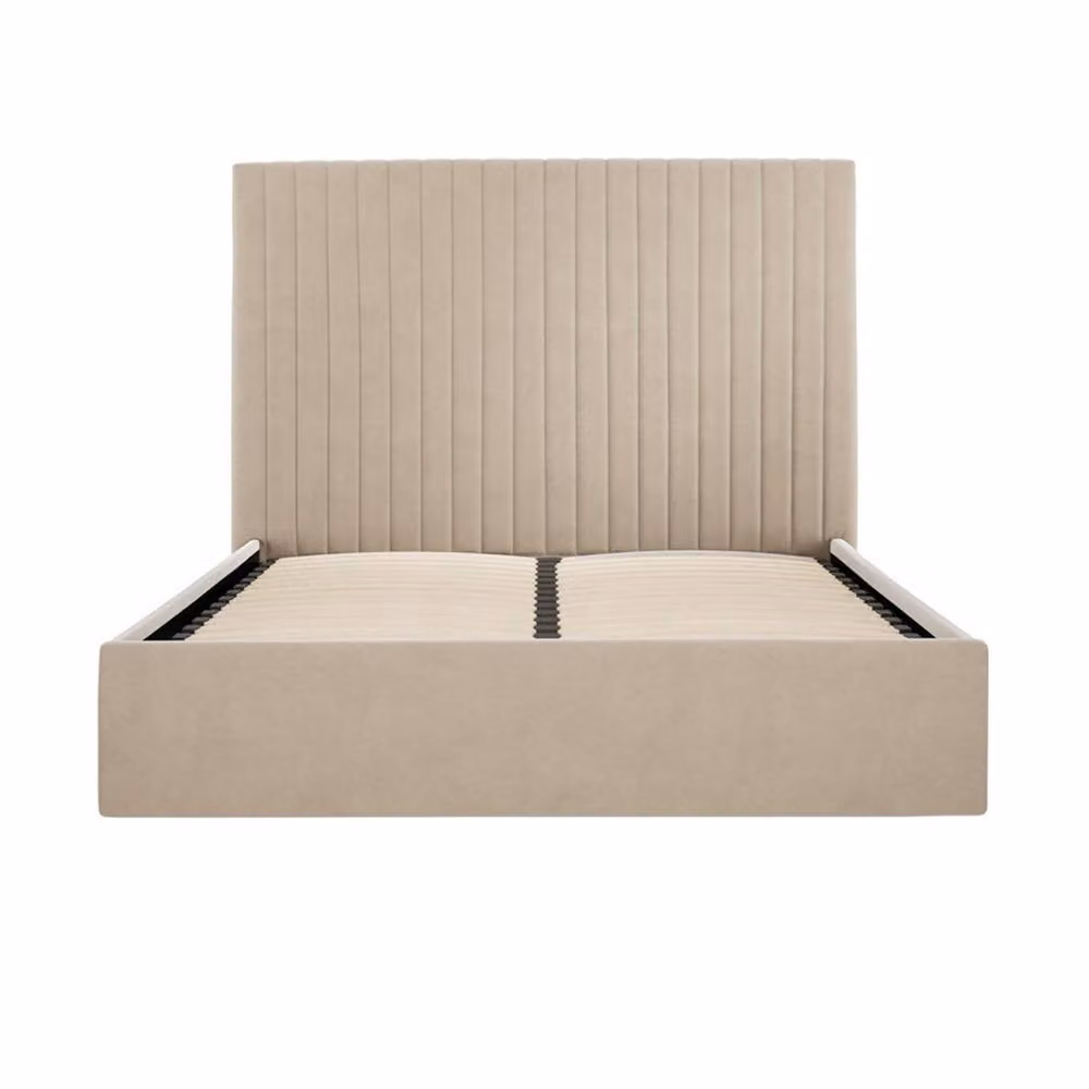 Lemon Pavilion Furniture Berlin Tall Ottoman Double Bed Frame in Beige Velvet, W/D/H: 140 x 200 x 42.3 cm – 3