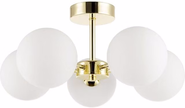 Happy Homewares Modern 5-Arm Ceiling Light in Gold and White with Glass Sphere Shades