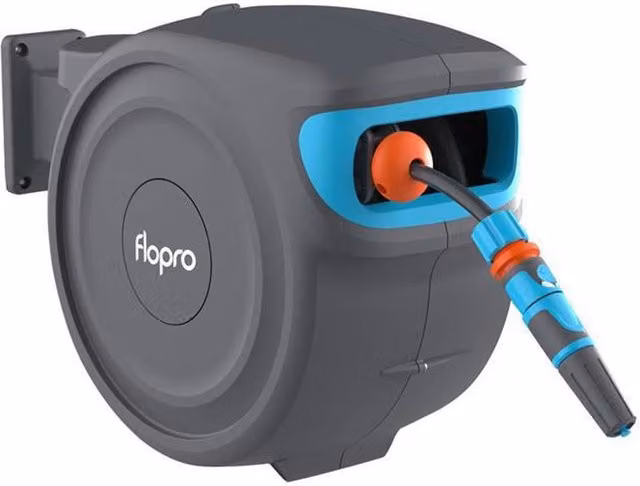 Flopro Automatic Wall Mounted Hose Reel with 20m Hose in Grey