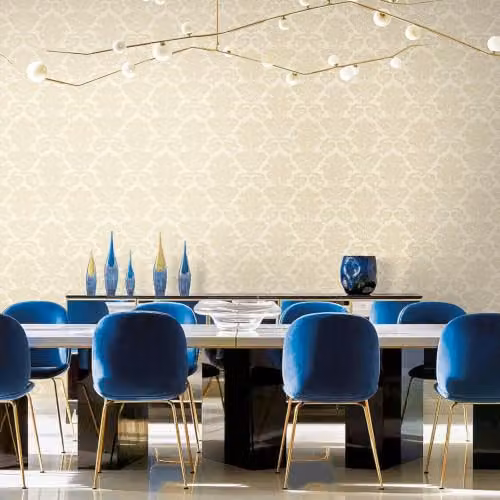 Muriva Adira Damask Textured Vinyl Wallpaper in Gold and Cream – 3