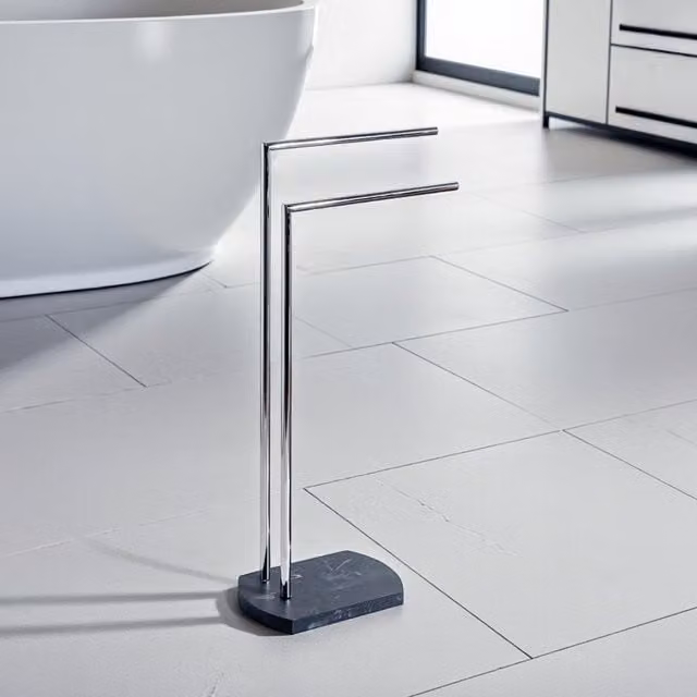 Showerdrape Octavia Freestanding Towel Stand in Grey Marble and Chrome, H 82.5 x W 82.5 x D 20 cm