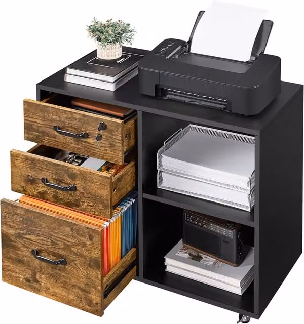 Yaheetech Vintage File Cabinet Storage Table in Black and Brown, Width: 80 cm