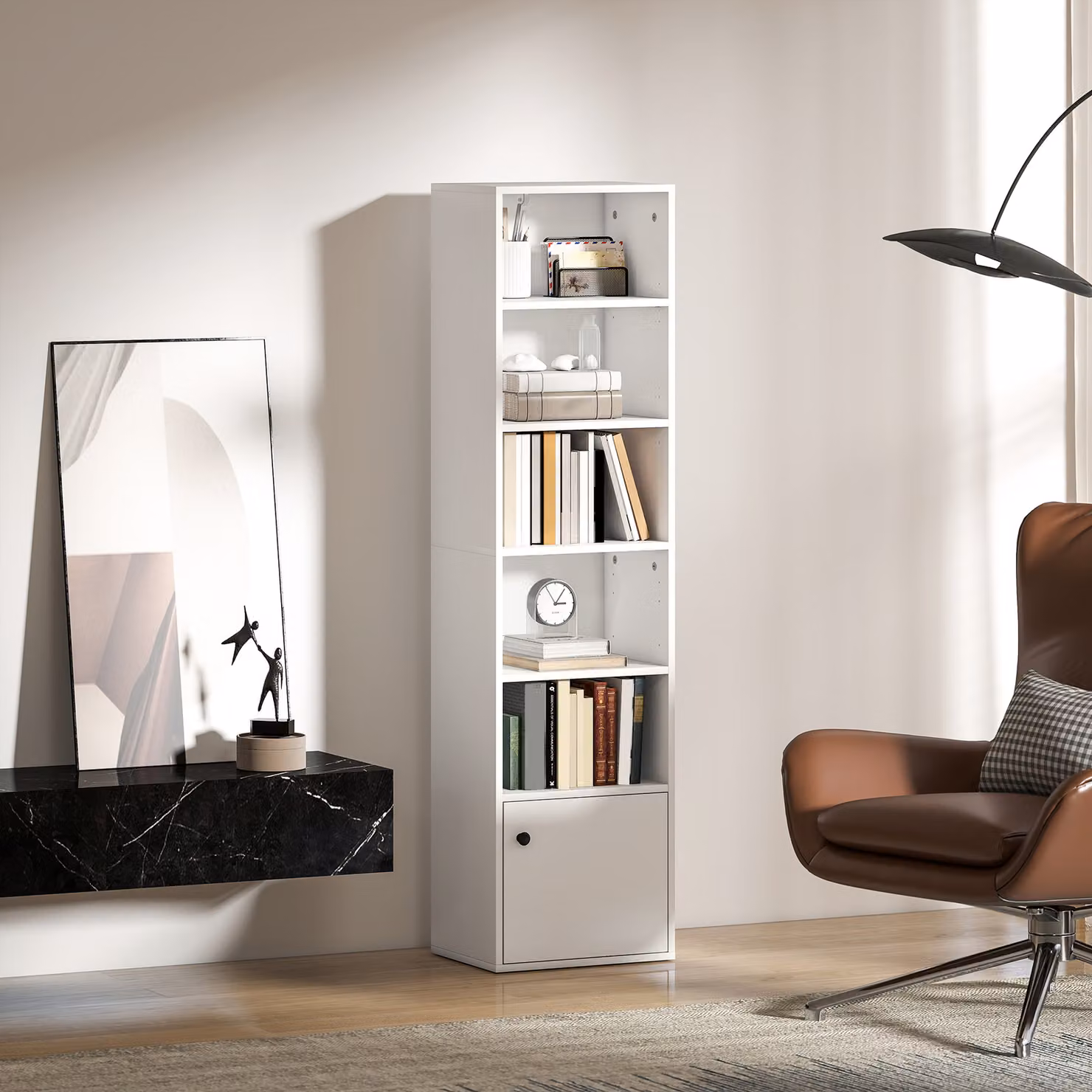 HOMCOM 6-Tier Modern White MDF Bookcase, Height: 156 cm – 2