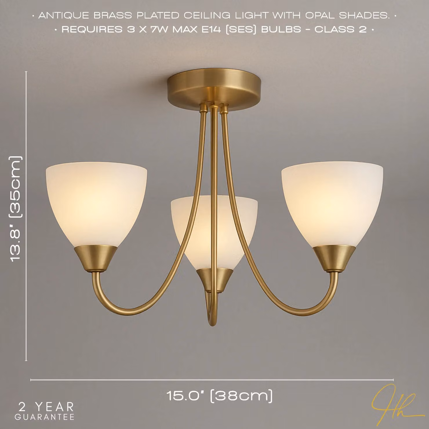 Happy Homewares Modern Three Arm Ceiling Light Fixture with White Glass Dome Shades in Gold/Brass – 2