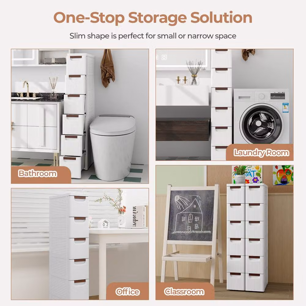 Costway 6 Drawer Tall Storage Cabinet with Castors in White – 4