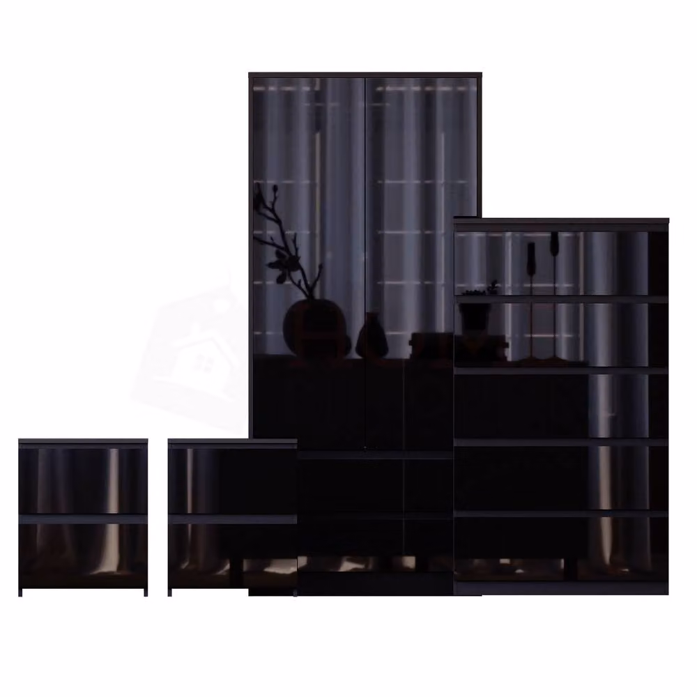 Vida Designs Glinton 4 Piece Black Glossy Bedroom Set including Wardrobe, 5 Drawer Chest and 2 Bedside Tables – 2