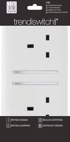 Trendi Switch 2 Gang 13 Amp Flush Socket in White – 2