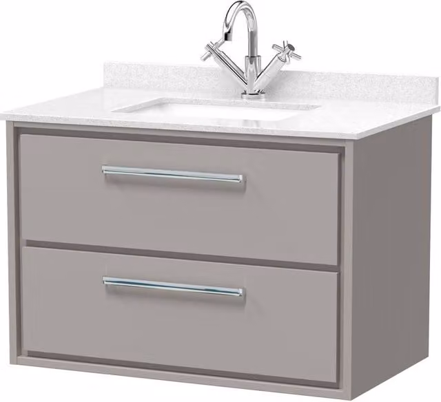Balterley Modern Wall Mounted 2 Drawer Bathroom Vanity Unit with Stone Worktop and Basin in Pebble Grey, W/D/H: 80 x 47 x 61.7 cm – 1
