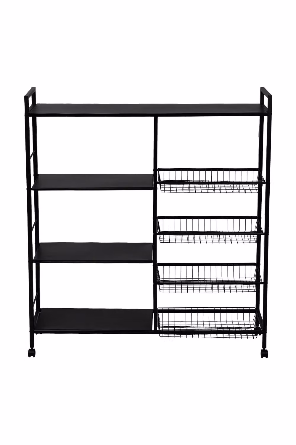 Living and Home Metal Rolling Kitchen Storage Cart in Black with 4 Mesh Baskets and 3 Shelves – 2