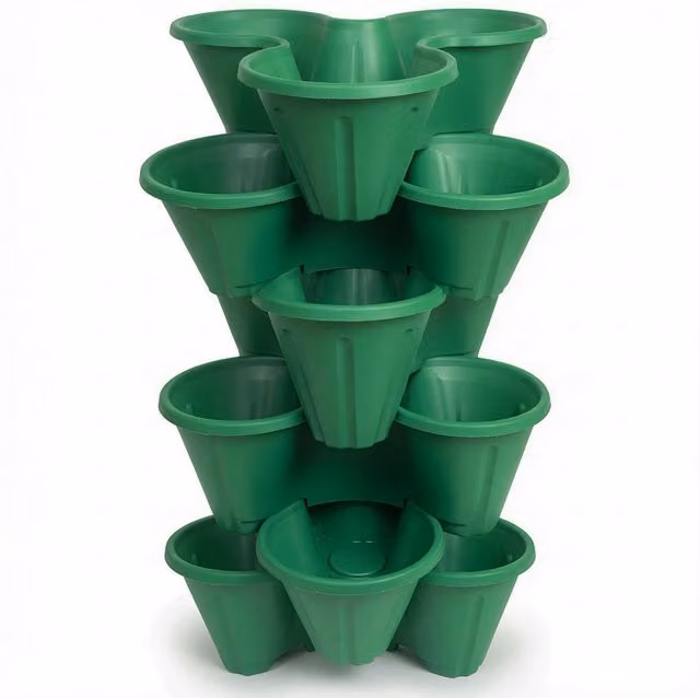 Simpa Stackable Tri-Pot Plastic Strawberry Planters, 6 Piece, Dark Green – 1