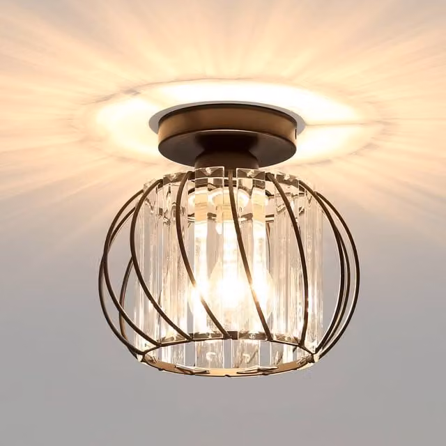 Pheashine Retro Industrial Round Ceiling Light in Black with E27 Bulb and Glass Shade