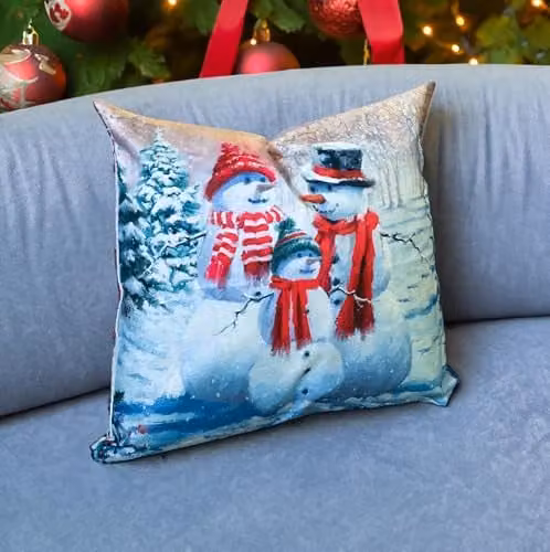 Netagon Snowman Family Christmas Themed Square Cushion in White and Multicolour, W/D/H: 45 x 45 x 45 mm – 2