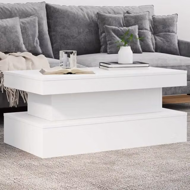 Berkfield Home Modern White Glossy Coffee Table with LED Lights W/D/H: 90 x 50 x 40 cm