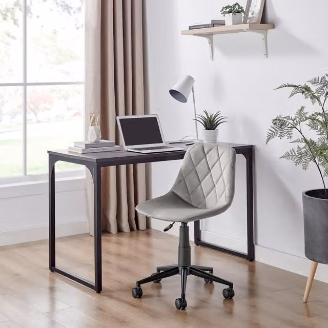 FurnitureboxUK Tessa Grey Velvet Scandinavian Task Chair with Metal Frame and Castors