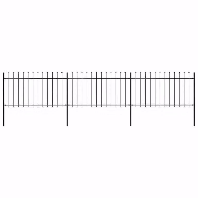 Berkfield Home Elegant Garden Fence with Spear Top, Powder-Coated Steel, Black, W: 5.1 m, H: 1 m