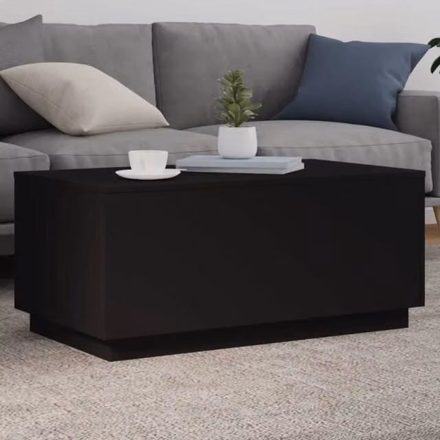 Berkfield Home Modern Black Coffee Table with LED Lights W: 90 cm, D: 50 cm, H: 40 cm