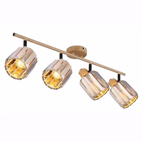 Netlighting Run Ceiling Spotlight Bar in Brown Wood Look with Smoke Crystals, 4x E14, L 64 x W 9 x H 15 cm
