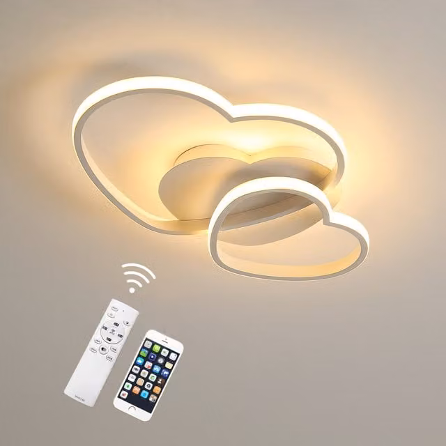 GOECO Modern Heart LED Ceiling Light, Dimmable with Remote Control, White and Gold/Brass, Diameter: 53 cm