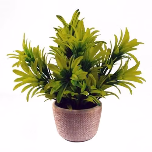 Leaf Realistic Desktop Artificial Honey Plant in a Yellow Ceramic Pot, Height: 22 cm