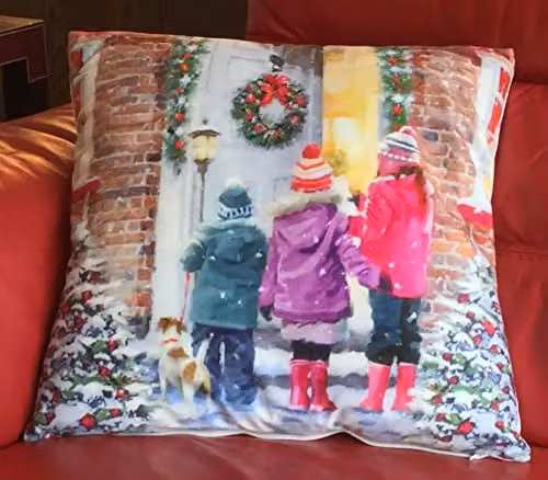 Luxury Living Red Velvet Christmas Carols Decorative Cushion with Removable Cover, W/D/H: 45 x 45 x 45 cm