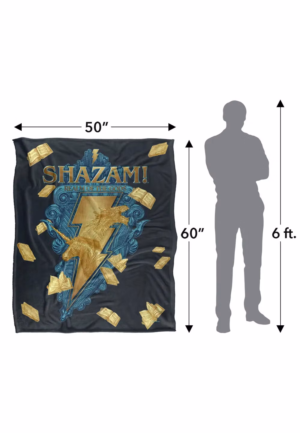LOGOVISION Shazam Fury of the Gods Super Soft Fleece Throw Blanket in Blue and White, W/D/H: 152 x 127 cm – 6