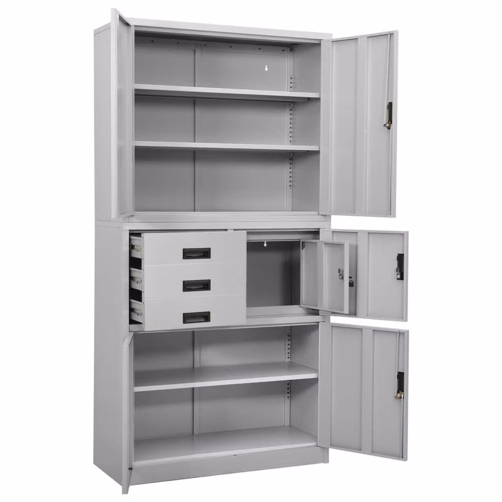 Berkfield Modern Home Office Cabinet in Matt Grey Metal with Adjustable Shelves and Hinged Doors, W/D/H: 90 x 40 x 180 cm – 2