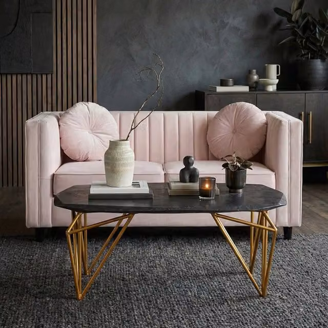 Fifty Five South Modern Rectangular Marble Coffee Table in Black, White and Gold
