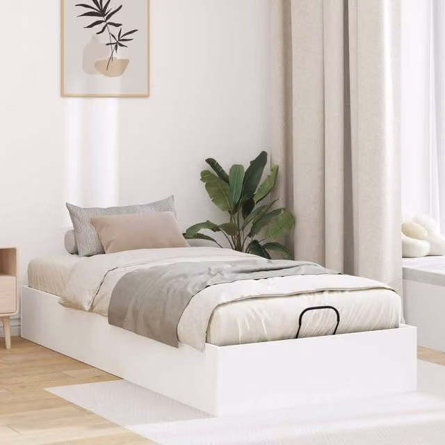 Berkfield Home Modern White Upholstered Ottoman Bed Frame in Engineered Wood W: 80.5 cm, L: 200 cm – 1