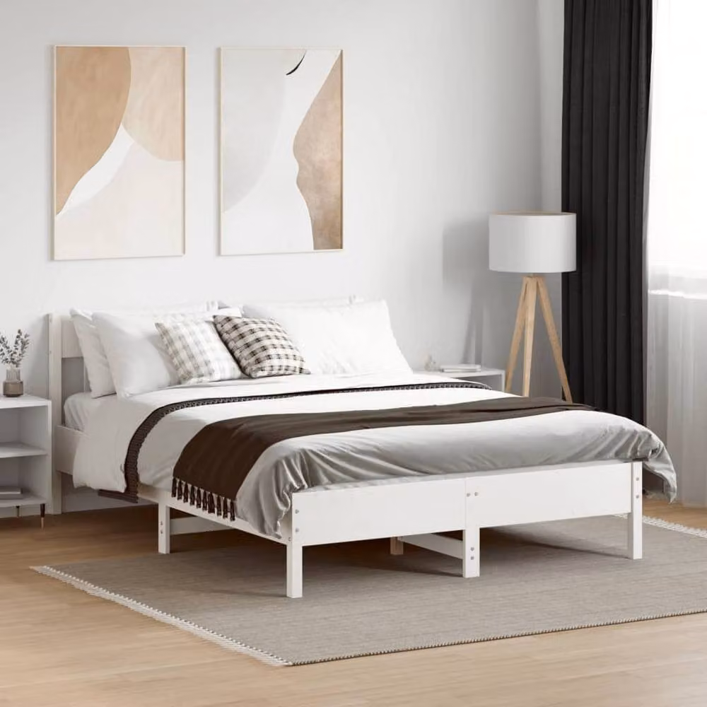 Berkfield Home King Size Solid Wood Pine Bed Frame, White, W/D/H: 150 x 200 cm – 2