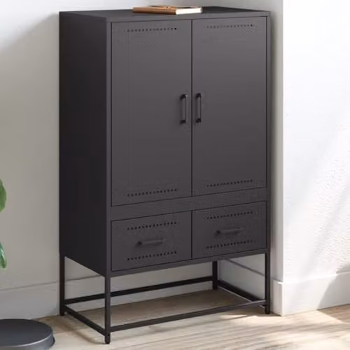 vidaXL Modern Black Steel Highboard with Hinged Doors and Internal Shelves, W/D/H: 68 x 39 x 111.5 cm – 2