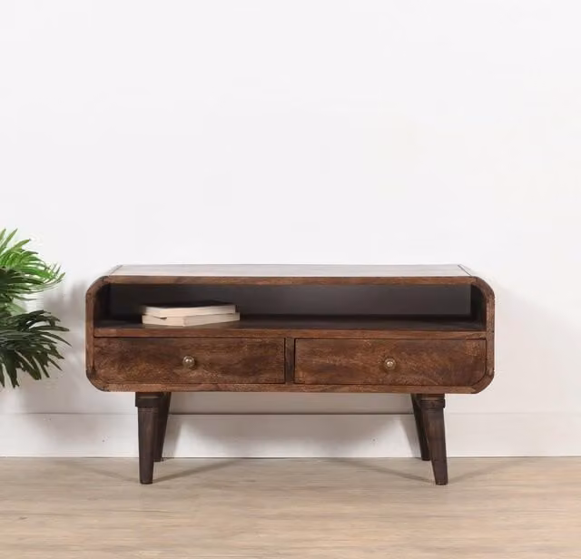 IH Design Malena Dark Mango Wood TV Stand with 2 Drawers in Dark Brown, W/D/H: 90 x 35 x 47 cm