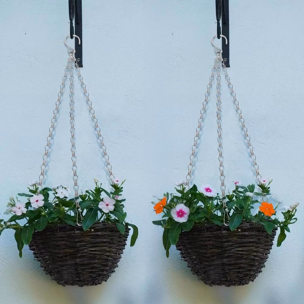 BARGAINS-GALORE 2 Pack of Silver Galvanised Steel 16 inch Hanging Chain Hooks for Garden Planters – 2