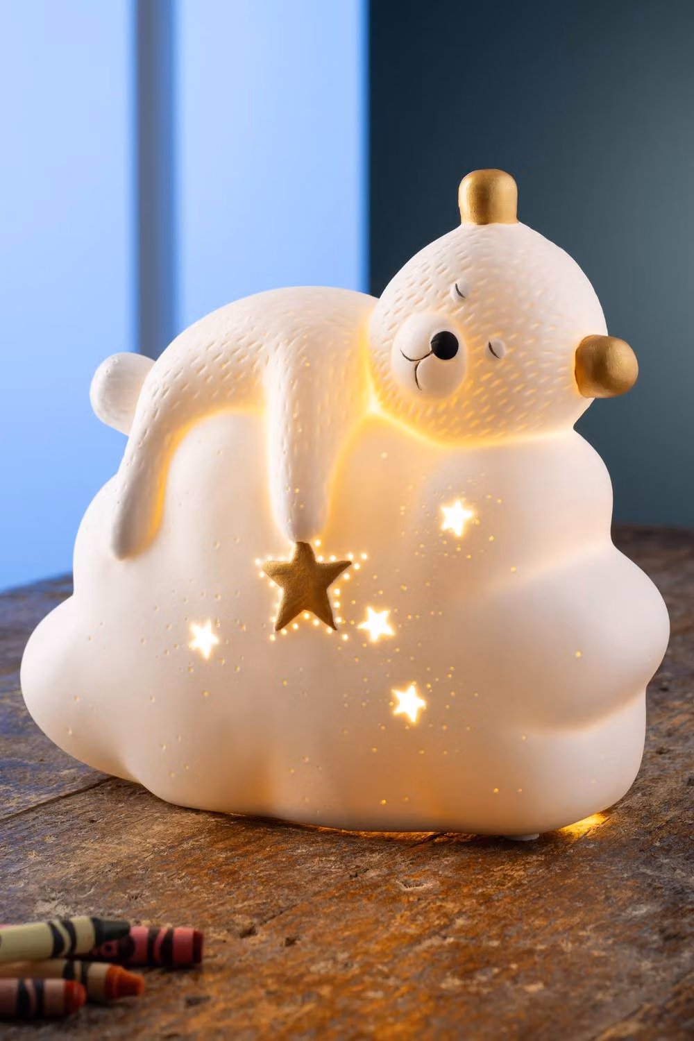 Belleek Living Bedtime Bear Ceramic Night Light in White and Gold, Height: 25.4 cm – 2