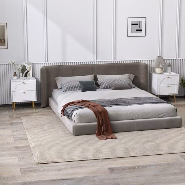 HOMCOM 2 Piece Modern Bedside Tables Set with 2 Drawers in White and Gold