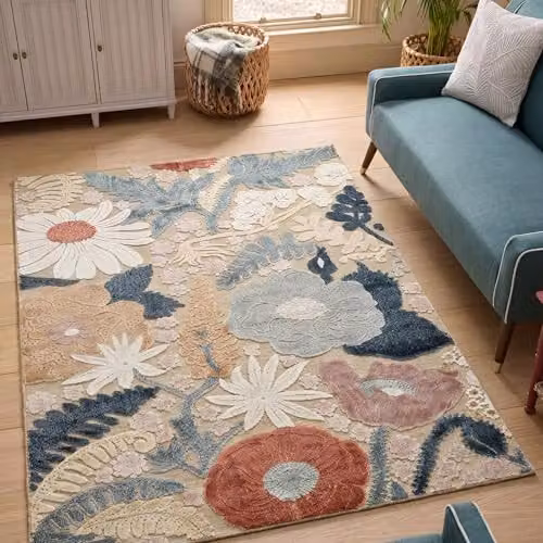 Desire Rugs Gardenia Floral Textured Indoor Outdoor Area Rug, Beige and Multicolour, W: 120 cm, L: 170 cm – 1