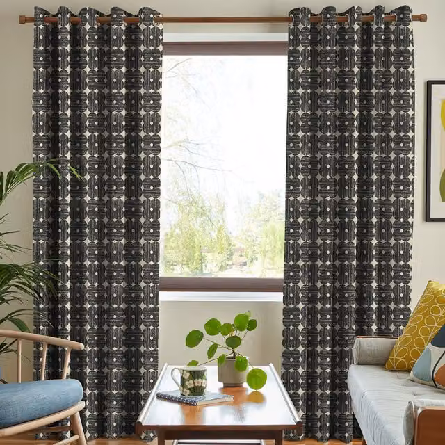 Orla Kiely Made To Measure Blackout Eyelet Curtains in Grey Floral Cotton