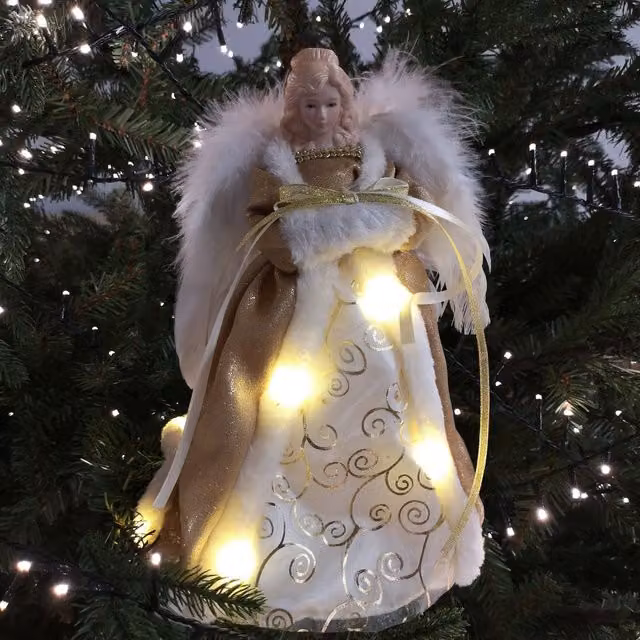 Samuel Alexander Premier Gold Angel Christmas Tree Topper with Warm White LEDs, 30 cm