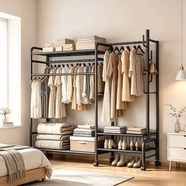 FORGEVIO Black Metal Clothing Rack and Open Wardrobe Garment Storage Stand – 1