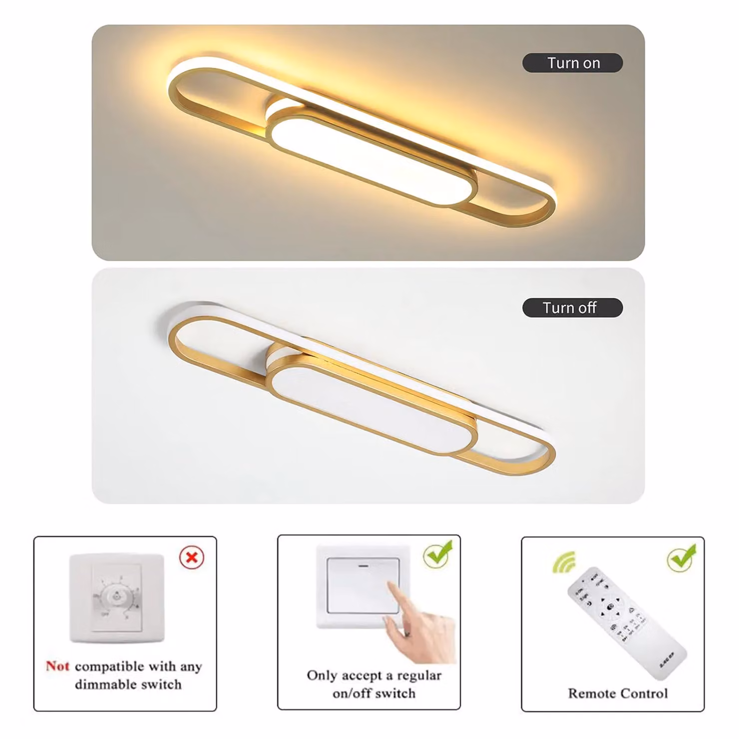 Garwarm Modern Dimmable Linear Gold LED Ceiling Light with Remote Control – 4