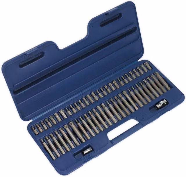 Loops 56pc TRX-Star Security, Hex and Spline Socket Bit Set with 3/8 inch and 1/2 inch Square Drive in Blue and Multicolour Chrome Vanadium Steel