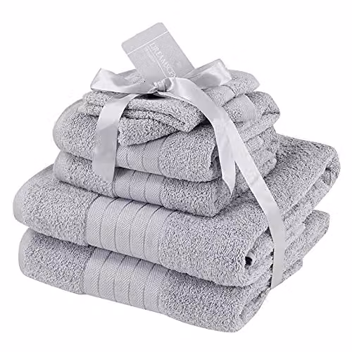 Brentfords Set of 2 Silver 100% Cotton Terry Bath Towels, W: 70 cm, L: 115 cm – 1